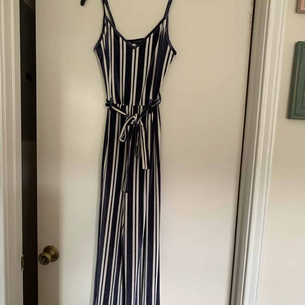 Navy and white jumpsuit
